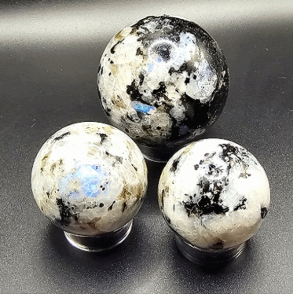 Set of 3 Moonstone Crystal Spheres - Picture 9 of 9